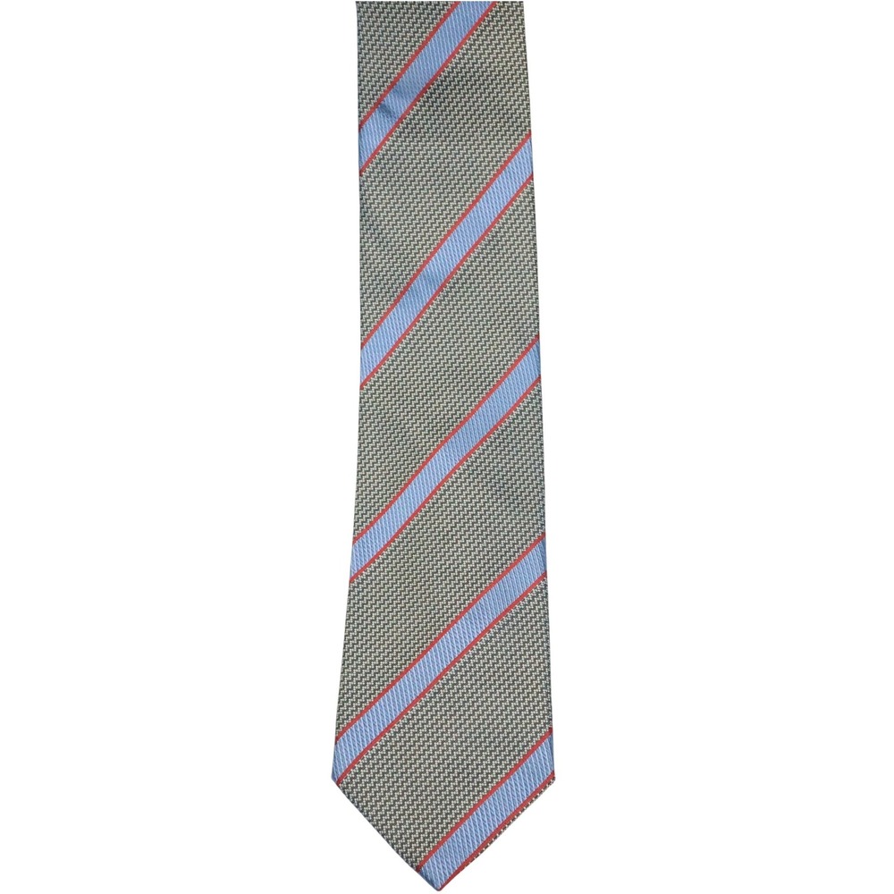 Brioni Silk Necktie Olive Gray Blue Red Repp Stripe Hand Made Italy Luxury 62in